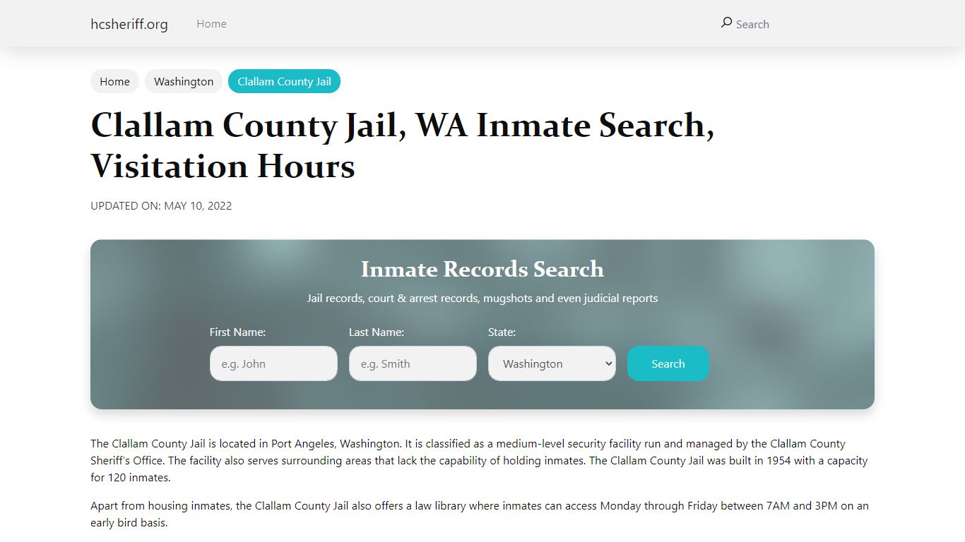 Clallam County Jail, WA Inmate Search, Visitation Hours